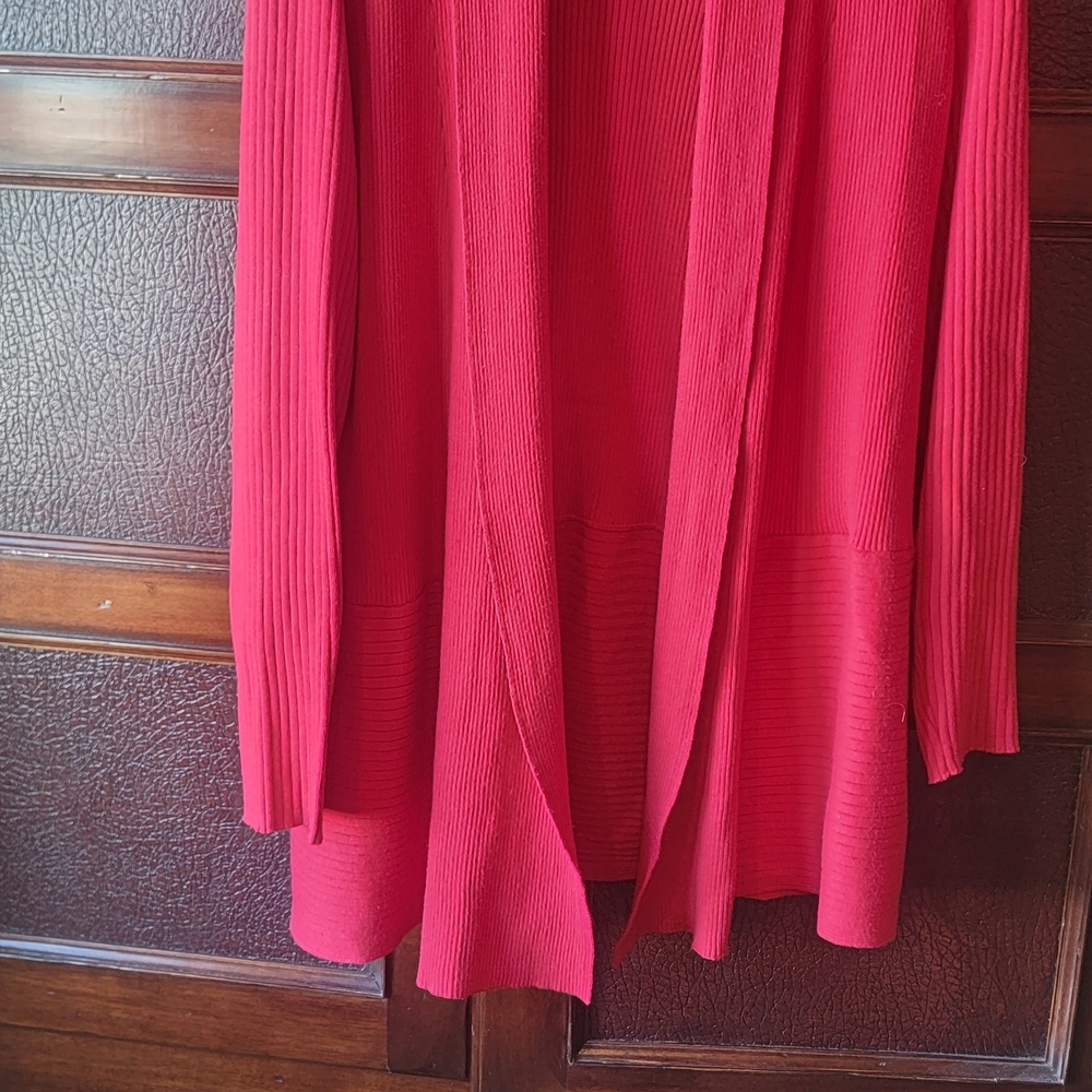 JM Collection Vibrant Red Open Cardigan - Picture 3 of 7